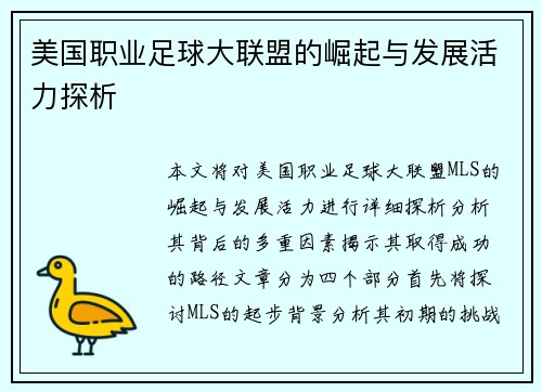 美国职业足球大联盟的崛起与发展活力探析